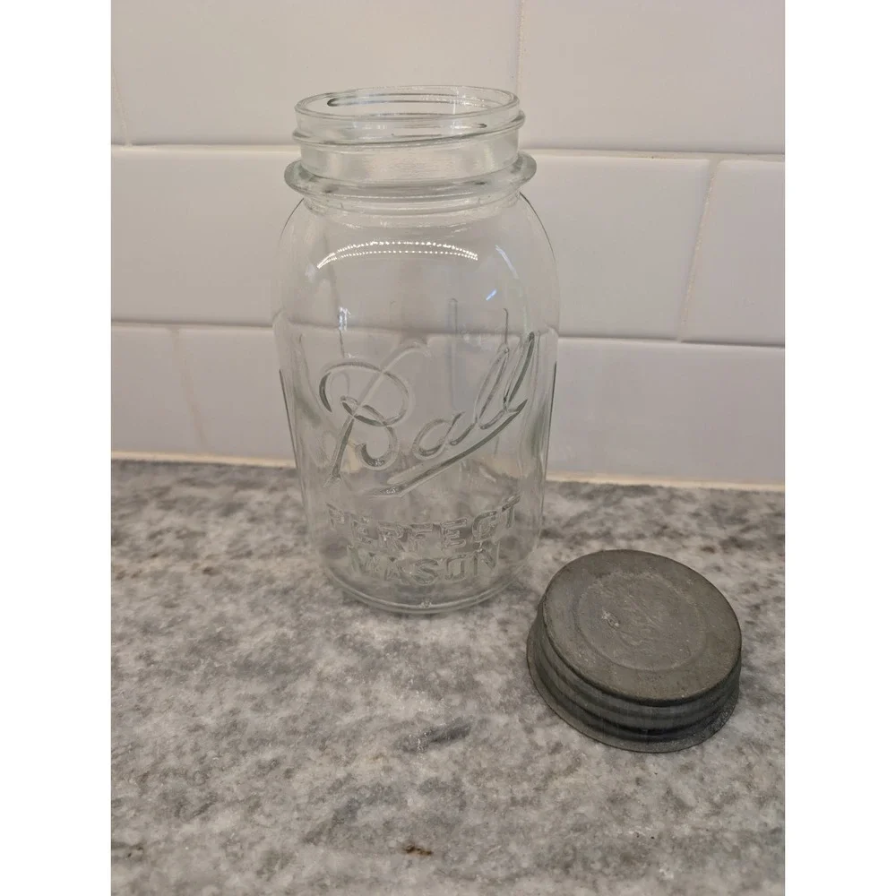 Vintage Ball Perfect Mason Clear Quart Canning Jar With Zinc‎ Lid